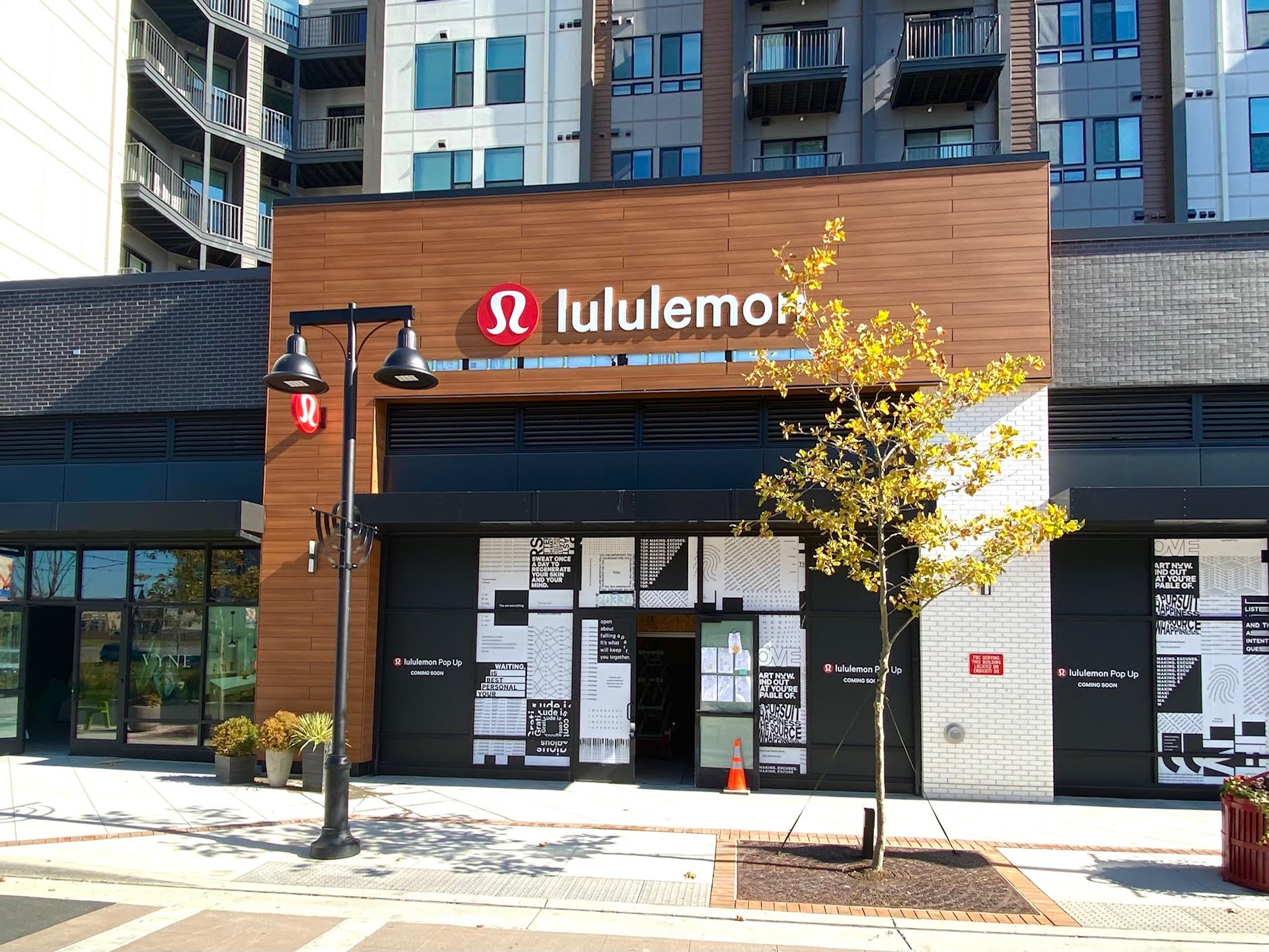 Sign goes up at Lululemon store in One Loudoun The Burn